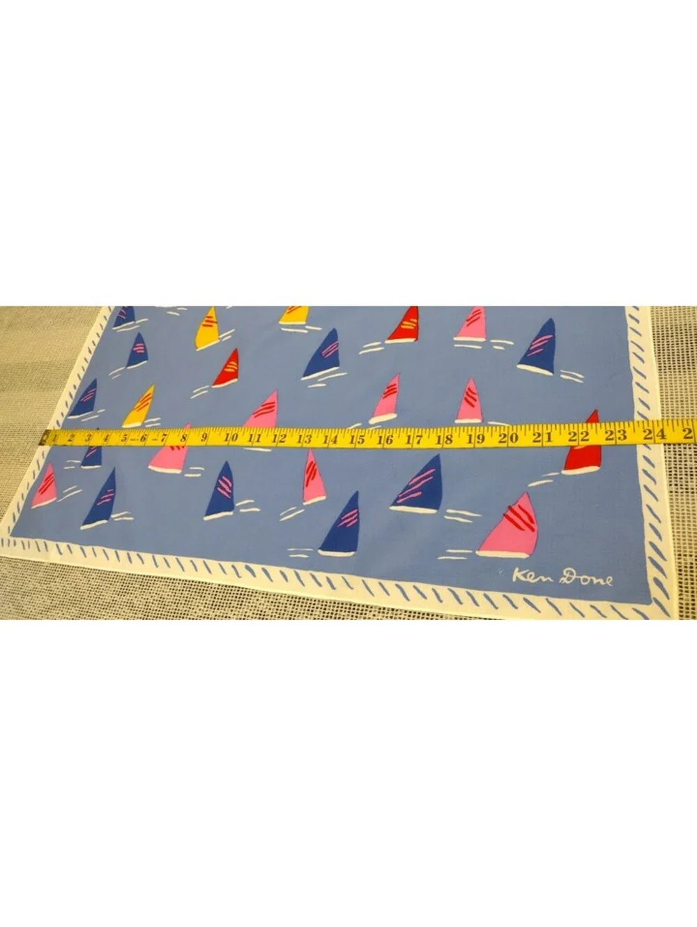 Vintage KEN DONE Scarf Sailboats Australian Artist Designer MADE IN JAPAN 1980s